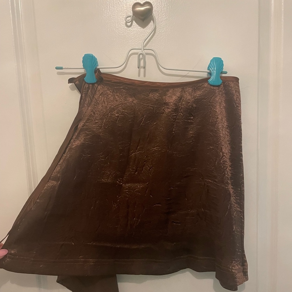 Urban outfitters satin brown wrap mini skirt